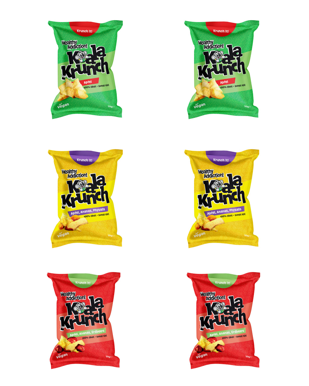 Koala Krunch Probierset – 3 Sorten vakuumgetrocknete Fruchtchips für Kinder